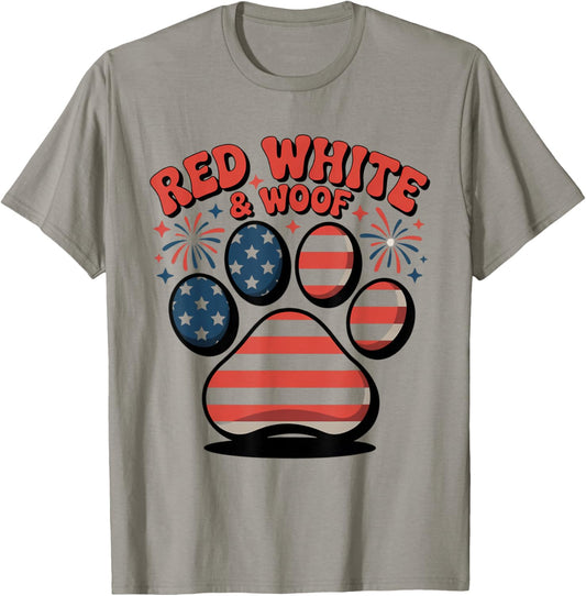 Red White and Woof Funny 4th of July Dog T-shirt