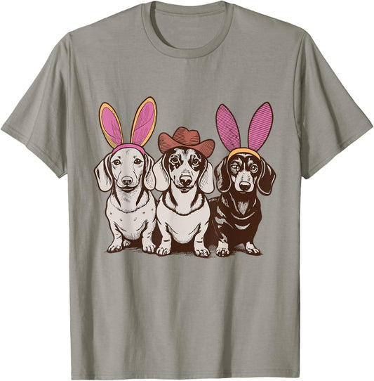 Retro Cute Western Easter Dachshund Cowboy Bunny Ears Dog T-Shirt