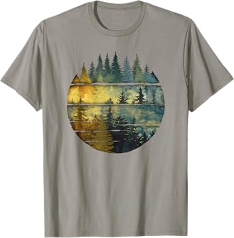Dibble Dabble Designs Outdoor Nature Forest T-Shirt: Trees, Mountains, Adventure Watercolor Graphic Tee for Unisex-Adults & Kids, Grey, Small, Short Sleeve