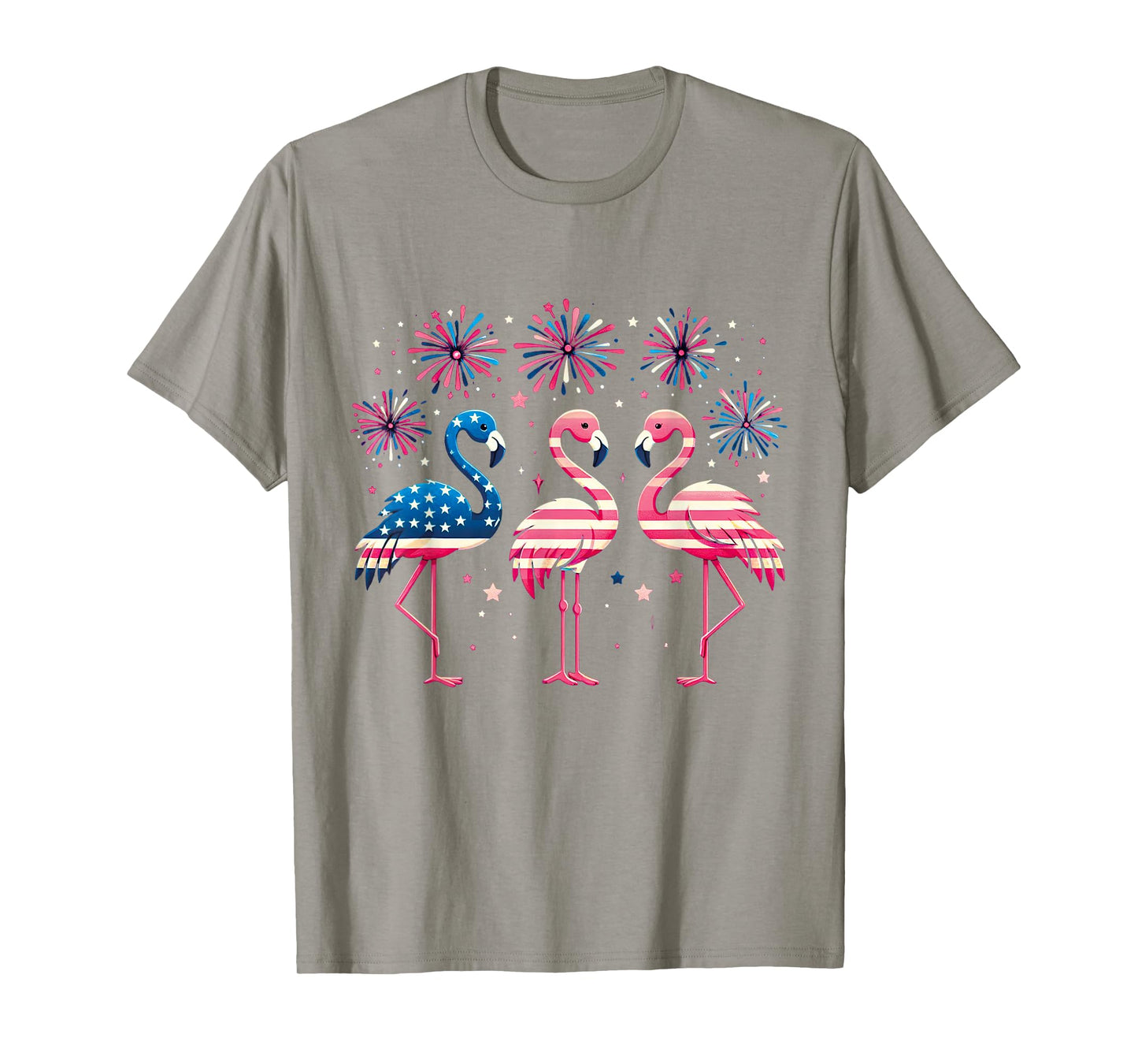 Patriotic Flamingo Firework Red And White Flamingo 4th July T-Shirt for Women Kids Men