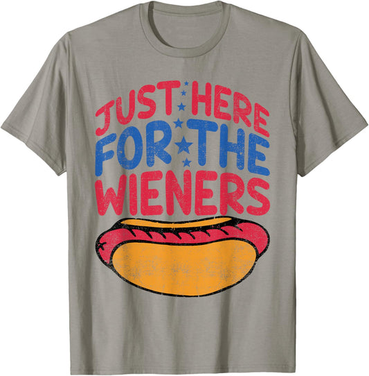 Just Here For The Wieners Funny Hot Dog 4th Of July American T-Shirt