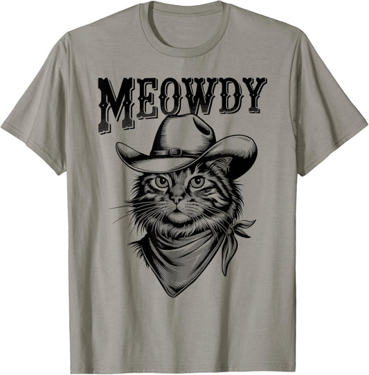 Meowdy Cat Funny Cowboy Western Graphic Cat Lady Cat Dad T-Shirt