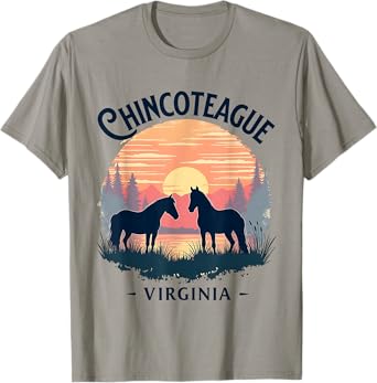 Chincoteague Virginia Scenic Sunset Horse Design T-Shirt