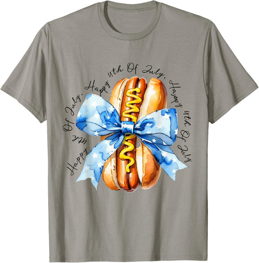 Happy 4th of July Coquette Bow Hotdog USA Patriotic Women T-Shirt