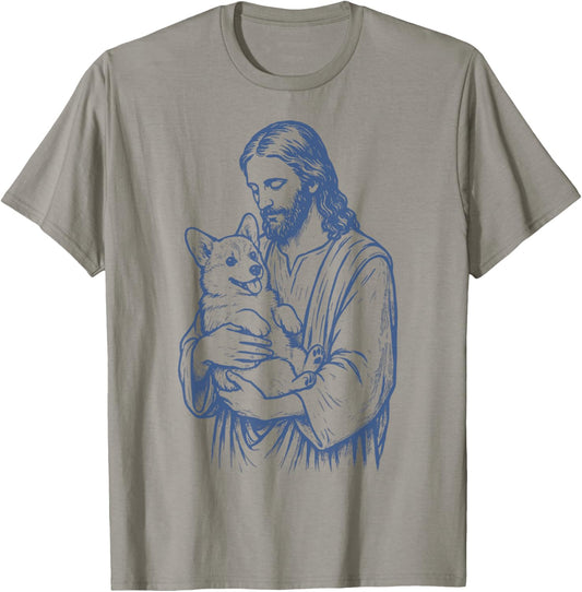 Jesus Holding Corgi T-shirt