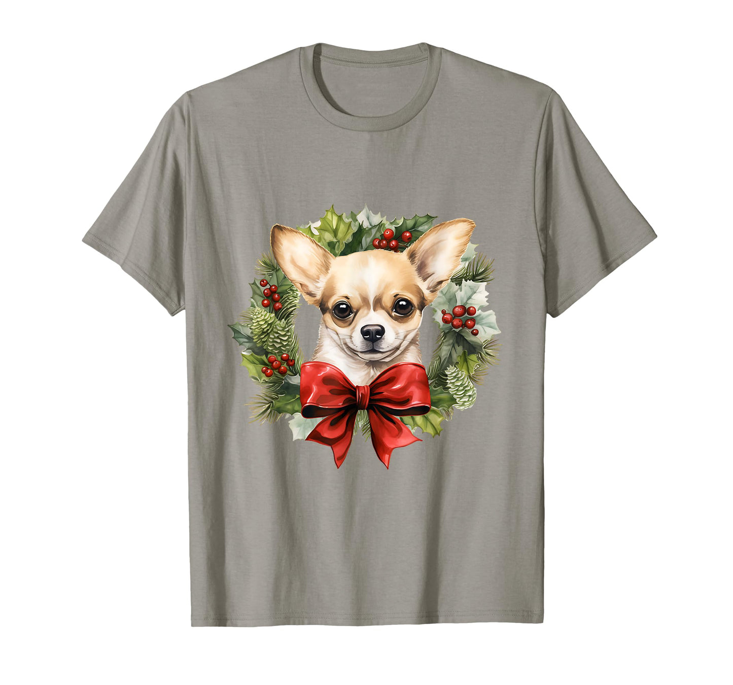 Chihuahua Christmas Wreath Decoration Xmas Pajamas T-Shirt