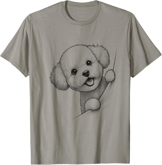 Funny Bichon Frise Peeking Design For Dog Owner T-Shirt