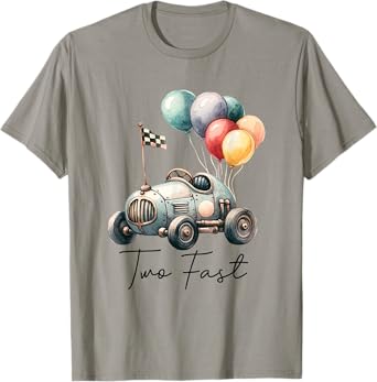 Two Fast 2 Curious 2nd Birthday Two Years Old Car Racing Kid T-Shirt