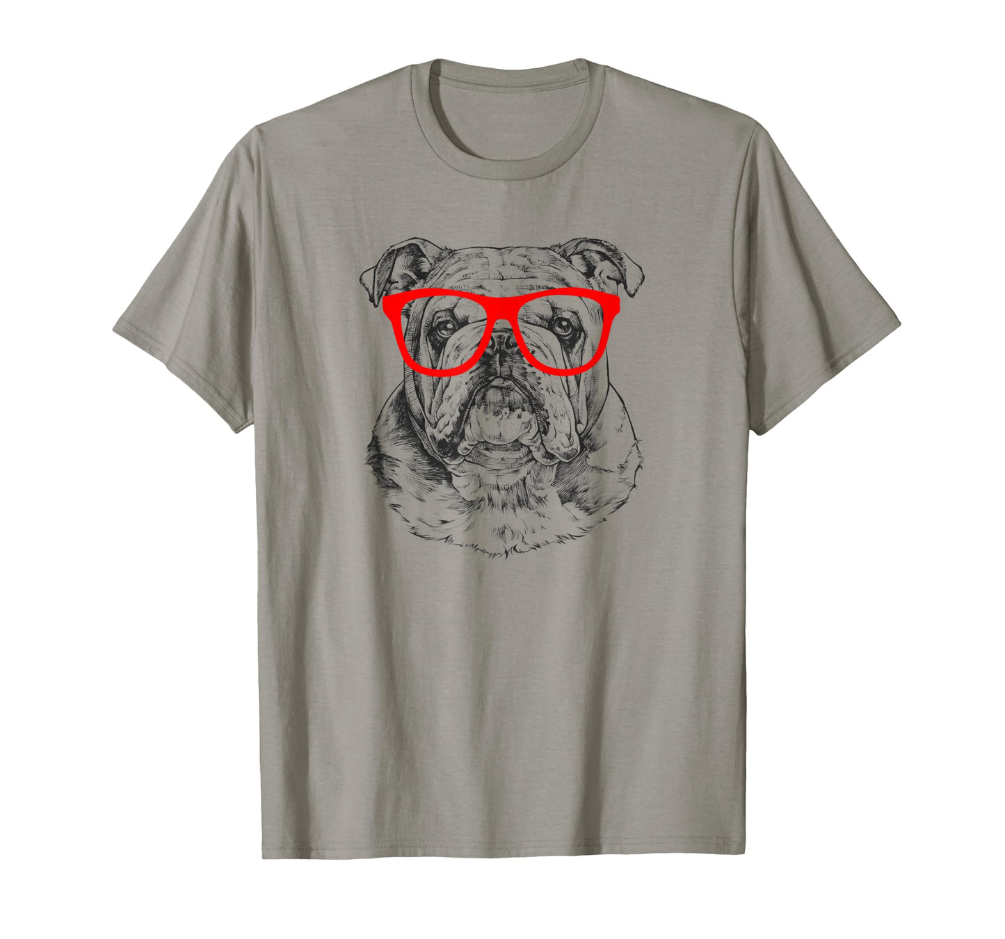 English Bulldog in Red Glasses Nerd Dog T Shirt Men Women Kids T-Shirt