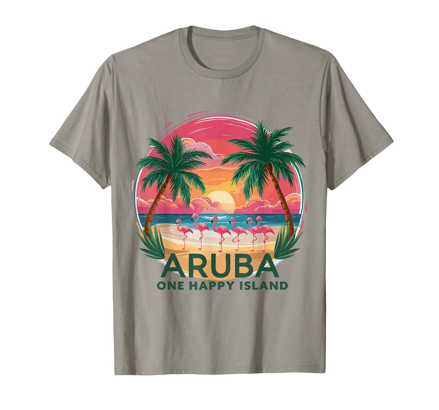 Aruba's One Happy Island beautiful sunset beach Flamingo T-Shirt