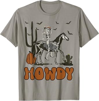 Halloween Howdy Skeleton With Horse And Cowboy Hat T-Shirt