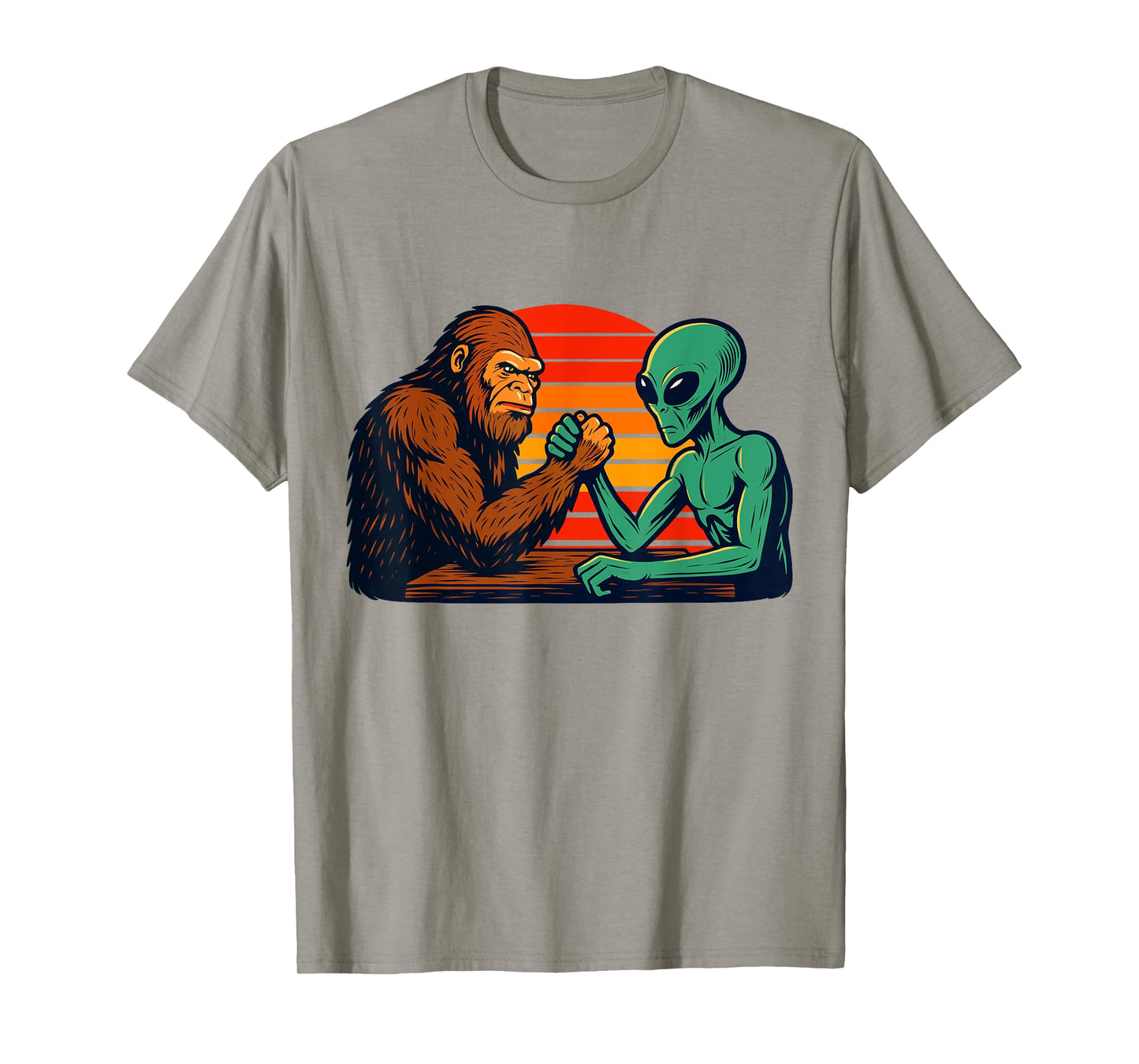 Funny Arm Wrestling Bigfoot Alien T-Shirt