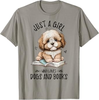 Just A Girl Who Loves Dogs And Books, Puppy Pet Art Lover T-Shirt