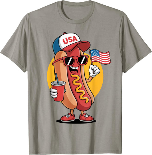 4th of July Hotdog Funny Fourth of July Patriotic USA Flag T-Shirt