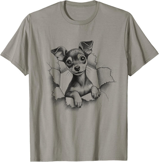 Cute Miniature Pinscher Dog Min Pin Peeking Design T-Shirt