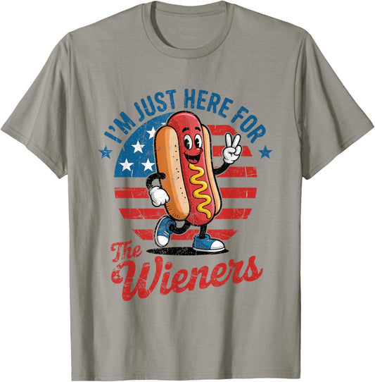 Just Here For The Wieners Funny Hot Dog 4th Of July American T-Shirt