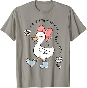 Silly Goose On The Loose Cute Goose Coquette Bow T-Shirt