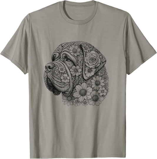 Floral English Mastiff Dog Flower Design For Girls And Women T-Shirt