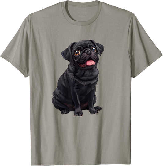 Funny Mens Womens & Kids Happy Panting Black Pug Lover T-Shirt