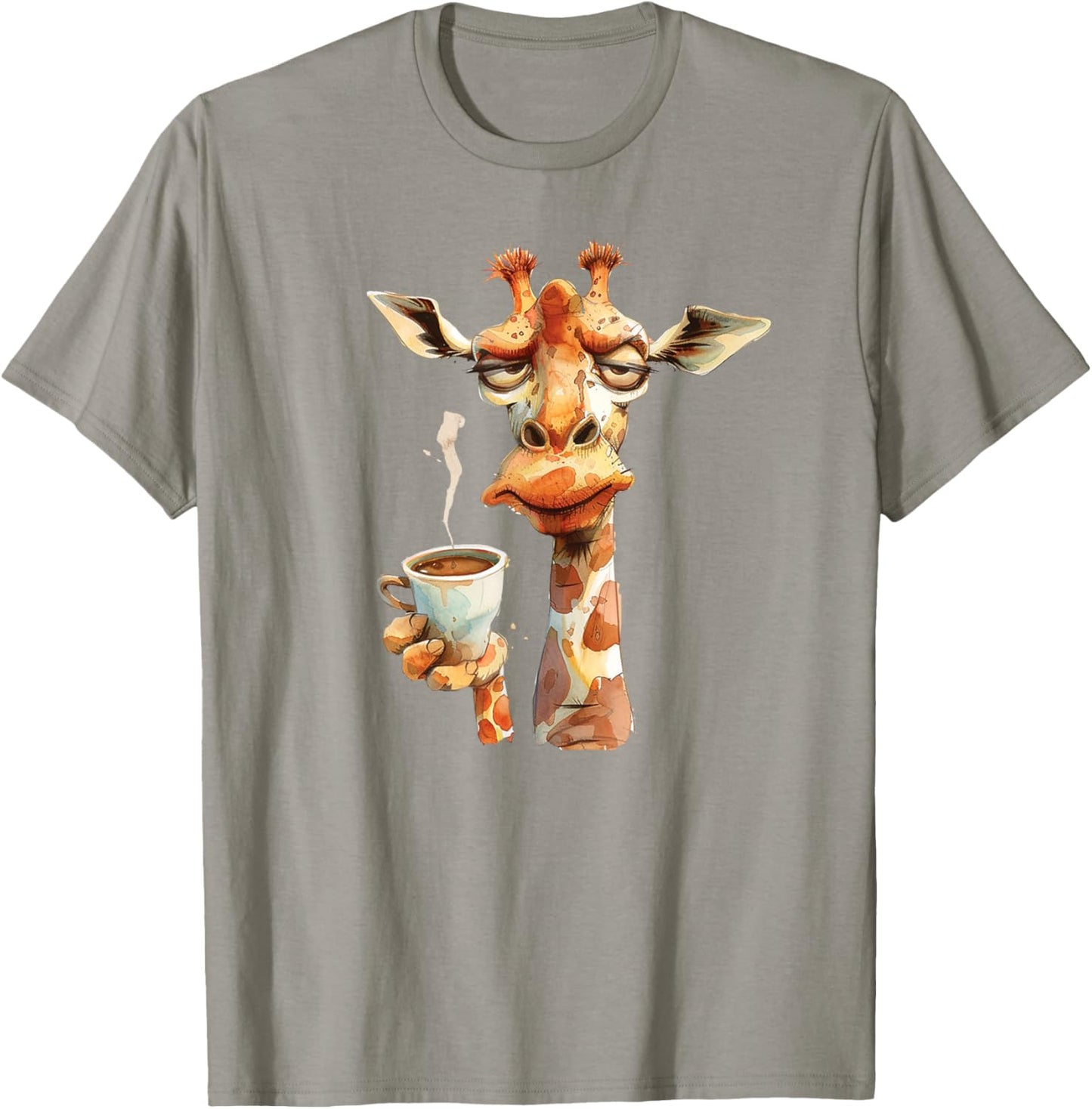 A Angry Giraffe Holding A Coffee Cup, In Watercolor T-Shirt
