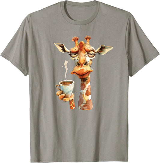 A Angry Giraffe Holding A Coffee Cup, In Watercolor T-Shirt