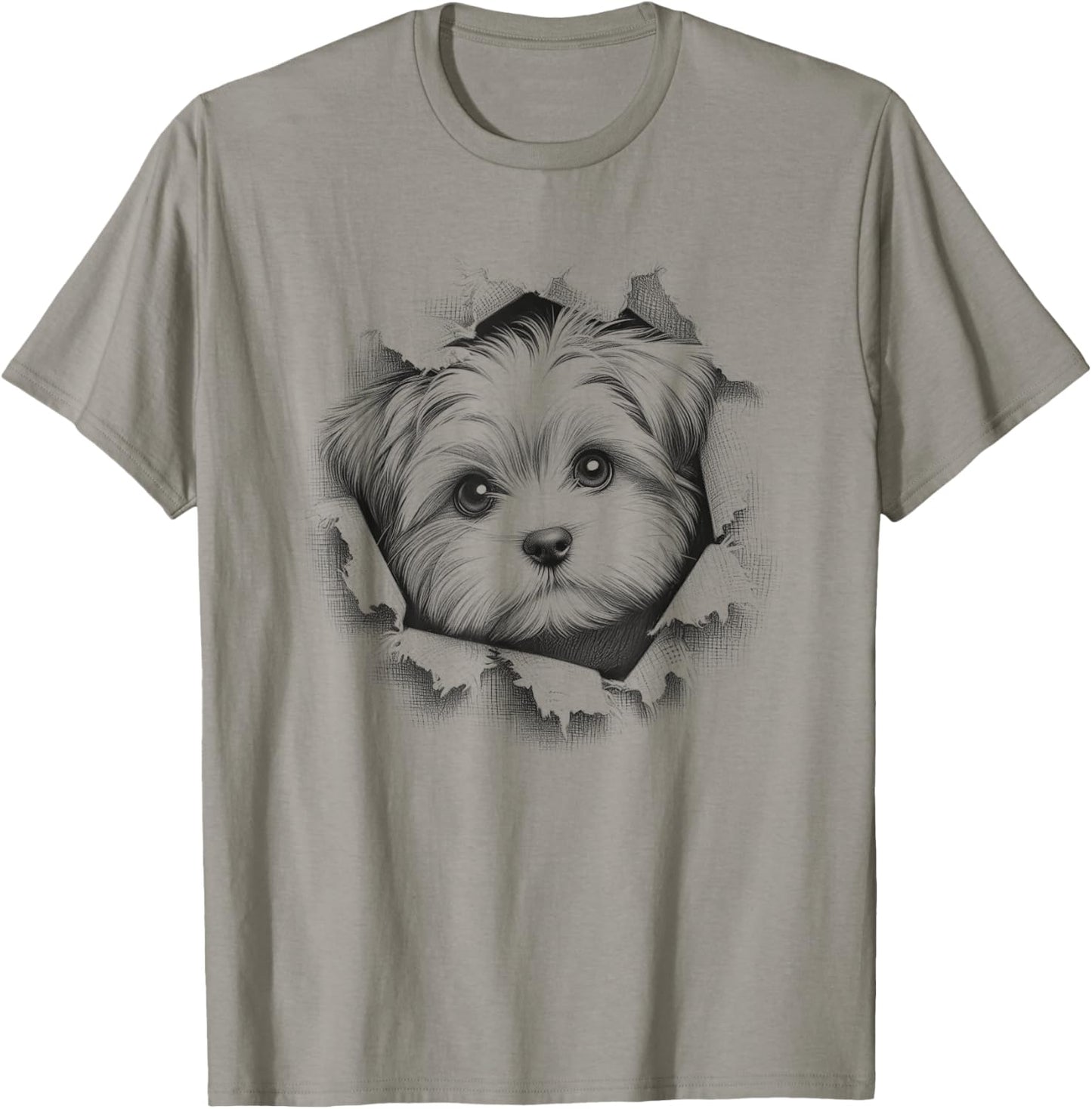 Cute Morkie Dog Peeking Design T-Shirt