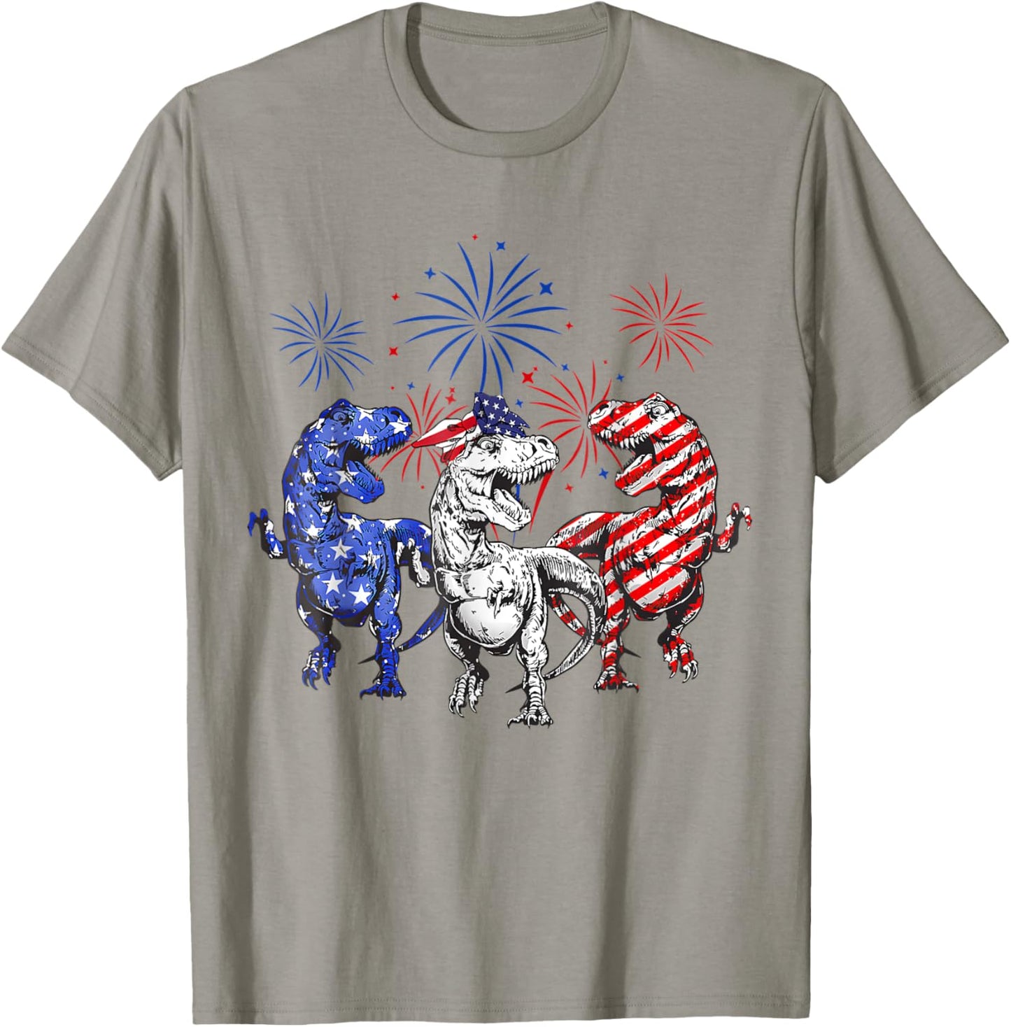 Red White Blue T Rex Dinosaur Firework 4th Of July T-Shirt for Women Kids Men