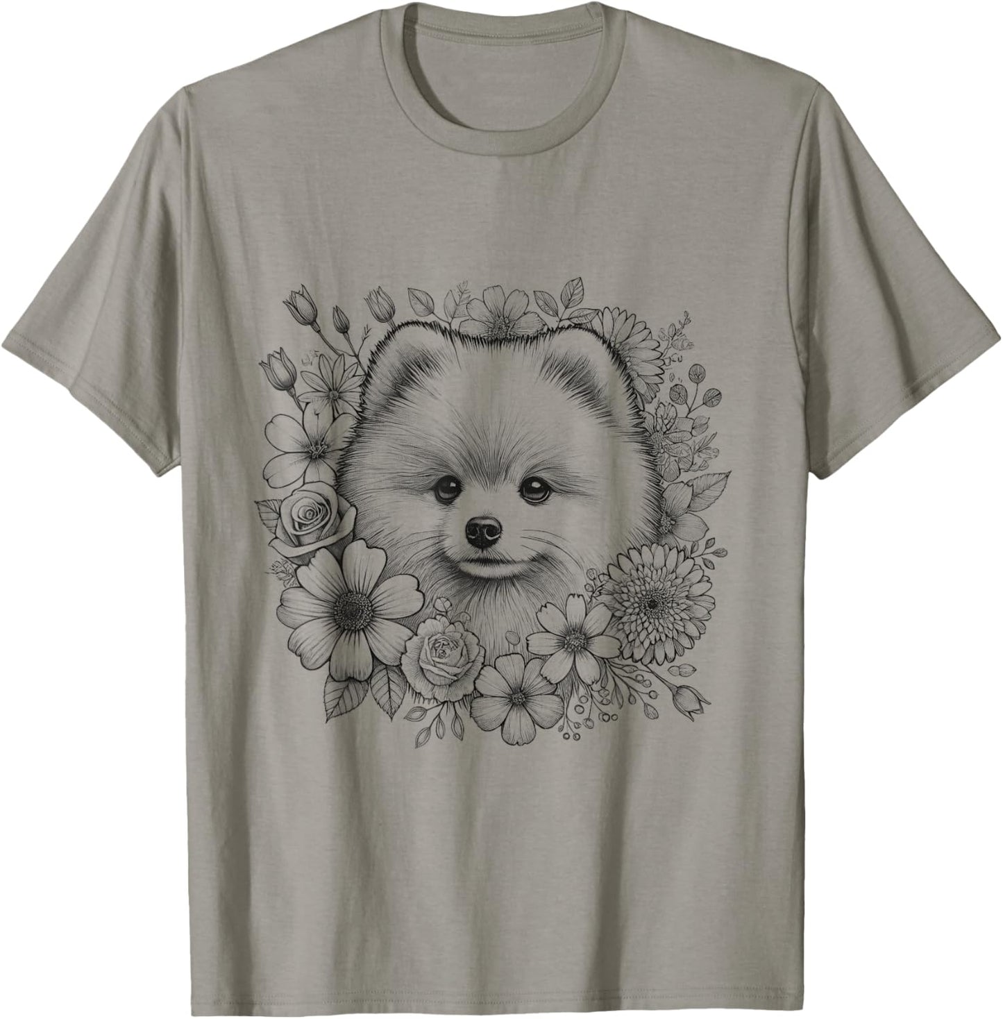 Floral Pomeranian Pom Dog With Flowers Design Idea For Her T-Shirt