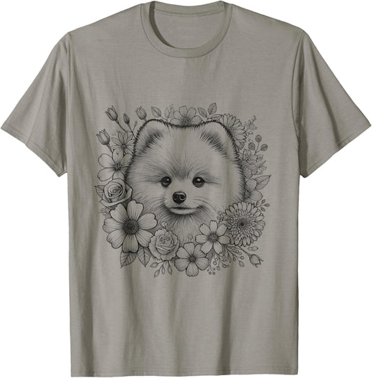 Floral Pomeranian Pom Dog With Flowers Design Idea For Her T-Shirt