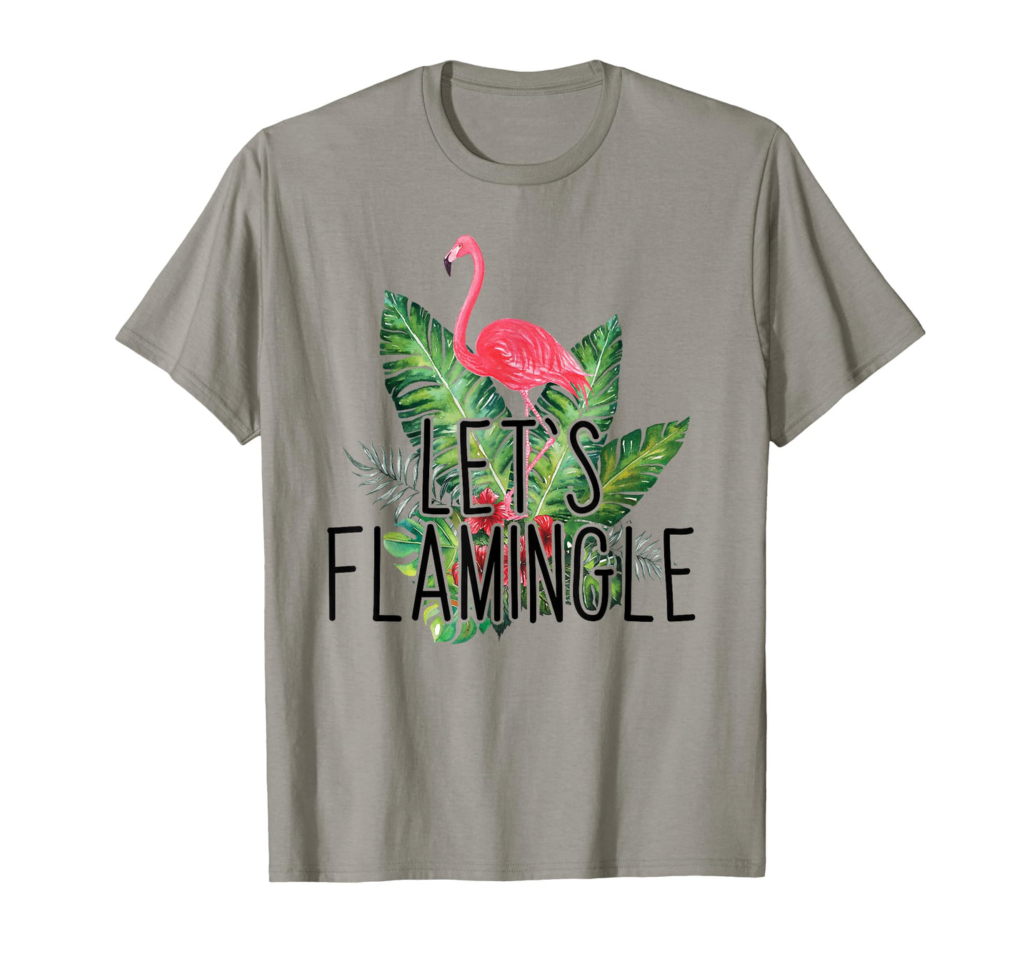 Let's Flamingle Hawaiian Tropical Floral Print Flamingo T-Shirt