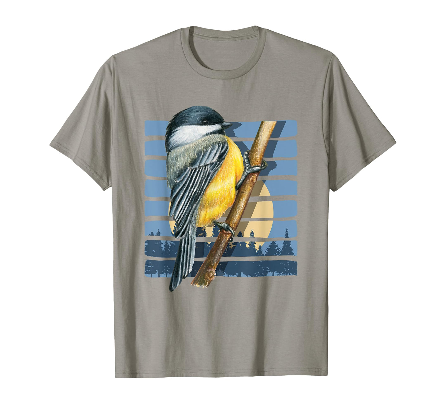 Moon Forest Bird Watching Nature Animal Retro Chickadee T-Shirt