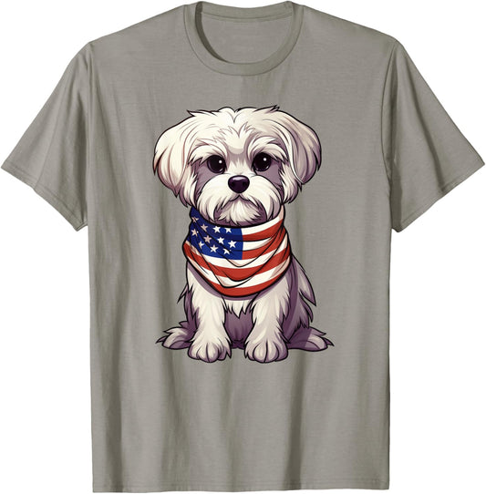 Maltese American Flag Maltese Dog Owner Mom Dad Men Women T-Shirt