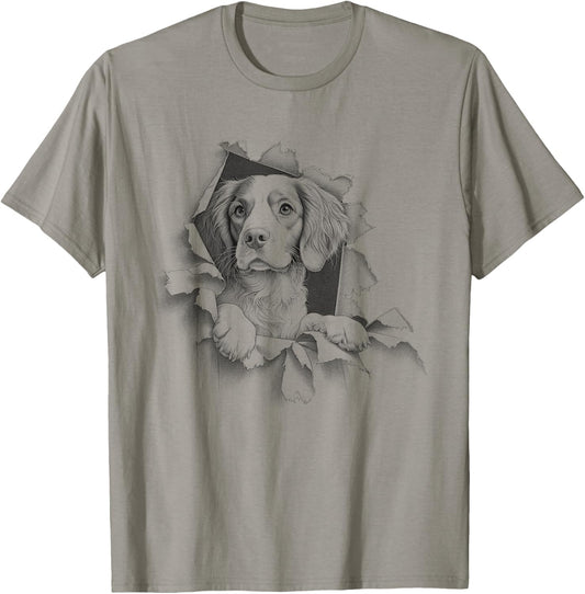 Cute Brittany Spaniel Peeking Dog Owner Design T-Shirt