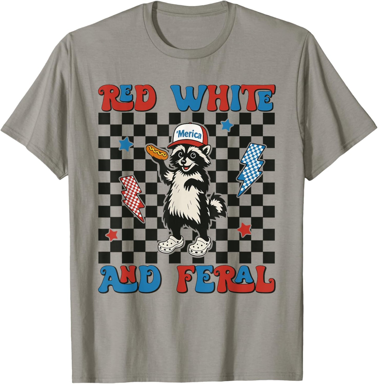 Red White and Feral Funny Hot Dog Raccoon 4th Of July Kids T-Shirt