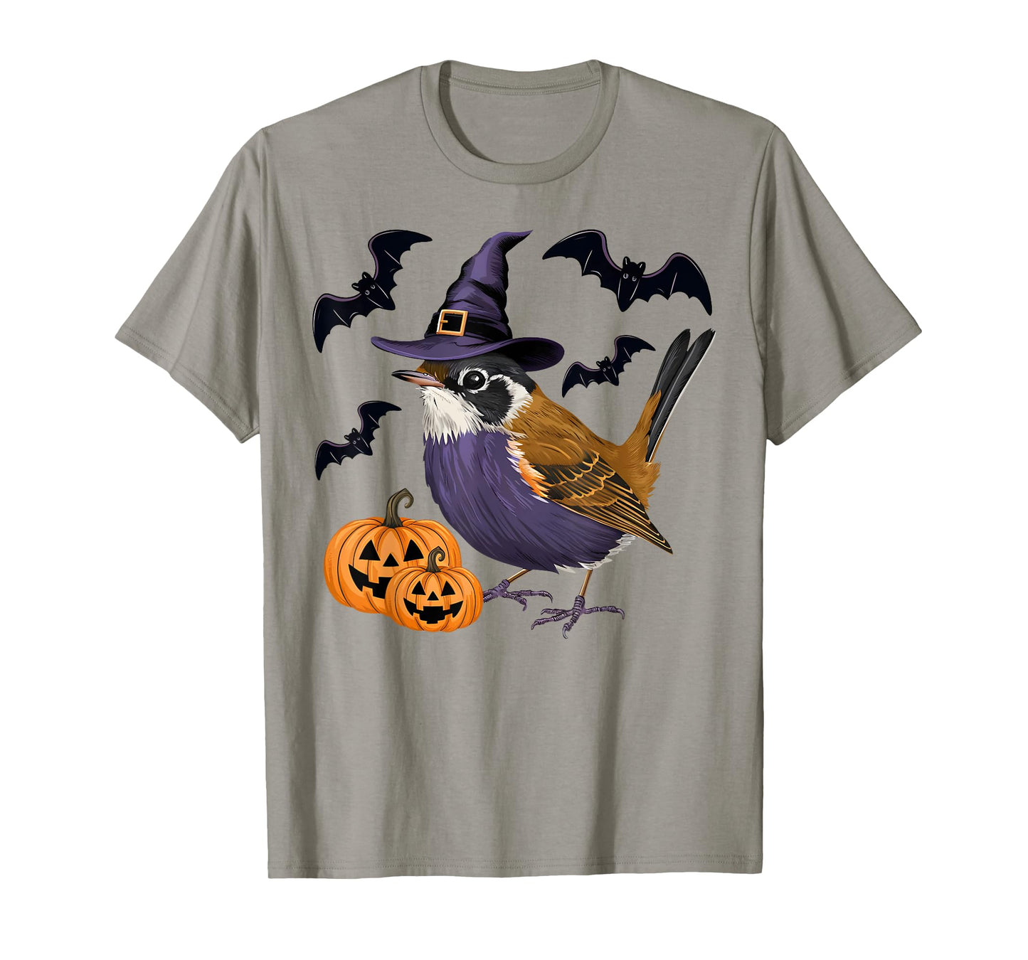 Funny Wren Bird Halloween Costume Scary Pumpkin Bat Witch T-Shirt