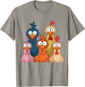 Eagerlys Colorful Funny Chicken Art, Crazy Chicken Family T-Shirt