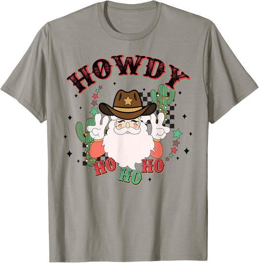 Vintage Howdy Ho Ho Ho Santa Cowboy Christmas Western T-Shirt