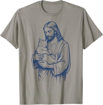 Jesus Holding Cat Men Women T-Shirt