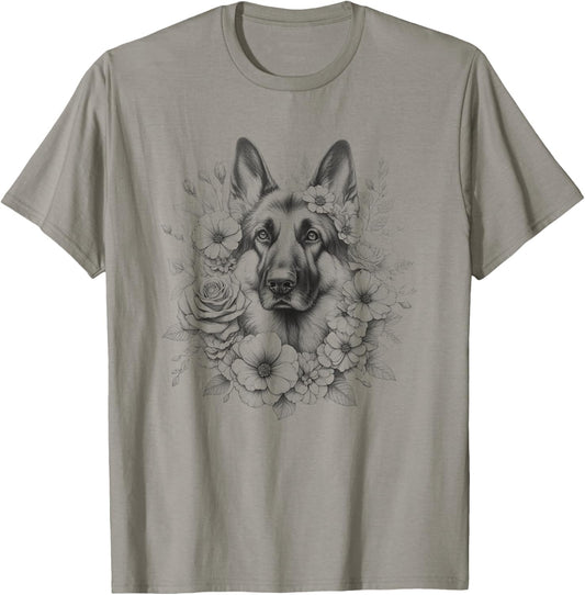 Floral German Shepherd Dog Mom Flower Design T-Shirt
