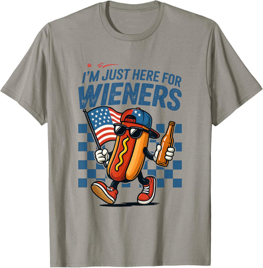 I'm Just Here For The Wieners Funny 4th Of July Hot Dog T-Shirt