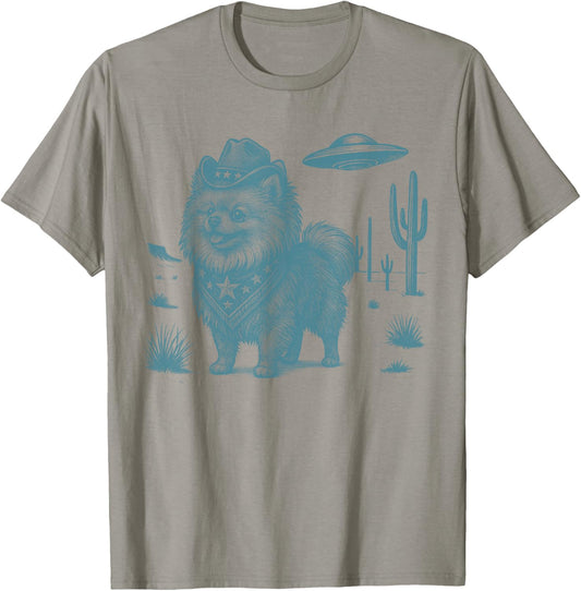 Pomeranian Cowboy Vintage UFO Western Country Dog Lovers T-Shirt