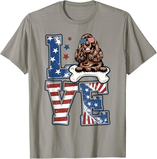 4th of July Decor Patriotic Love Cocker Spaniel Dog USA Flag T-Shirt