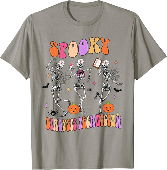 Spooky Dialysis Technician Funny Skeleton Halloween Costumes T-Shirt