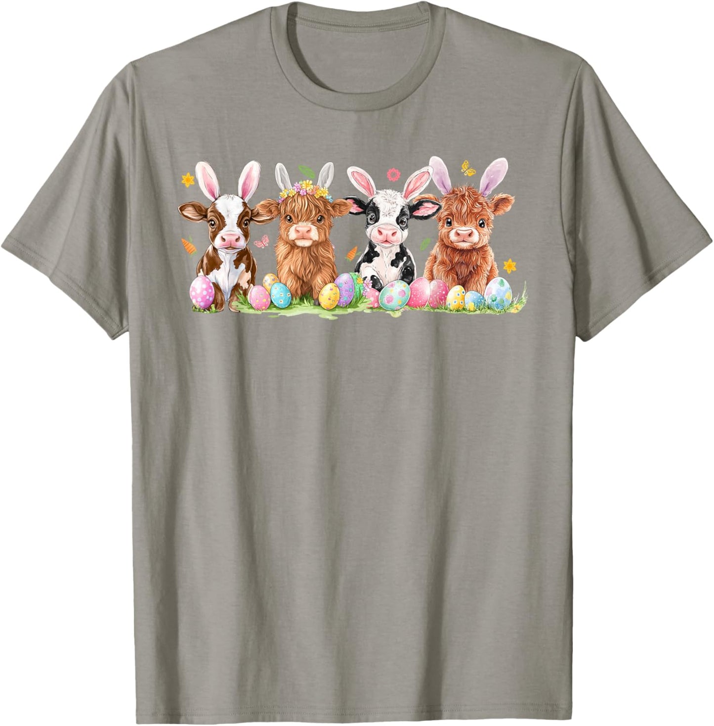 Cute Bunny Highland Cow Retro Farmer Western Easter Day T-Shirt