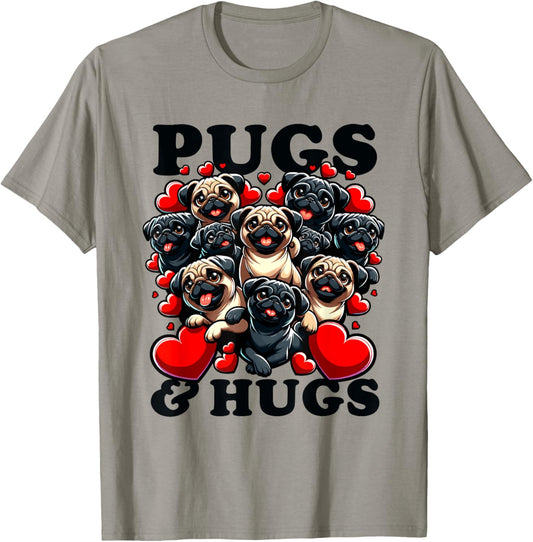 Funny Pug Valentine's Day Pugs & Hugs Heart Love Dog Owner T-Shirt