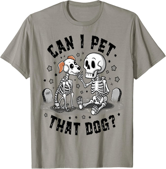 Can I Pet That Dog? Cute Skeleton & Ghost Dog Halloween Kids T-Shirt