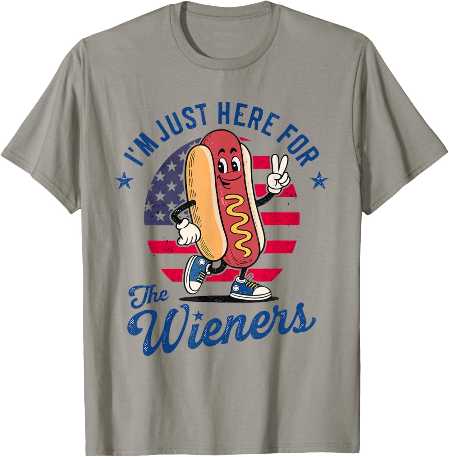 I'm Just Here for the Wieners Patriotic Hot Dog Art T-Shirt
