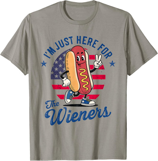 I'm Just Here for the Wieners Patriotic Hot Dog Art T-Shirt