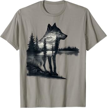 Nature Mountains Adventure Wolf Outdoor Wildlife Forest T-Shirt