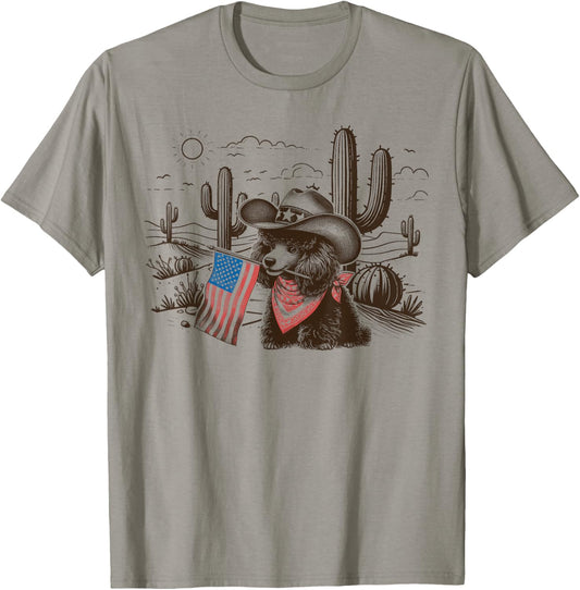 America Western Cowboy Dog Poodle 4th of July T-shirt
